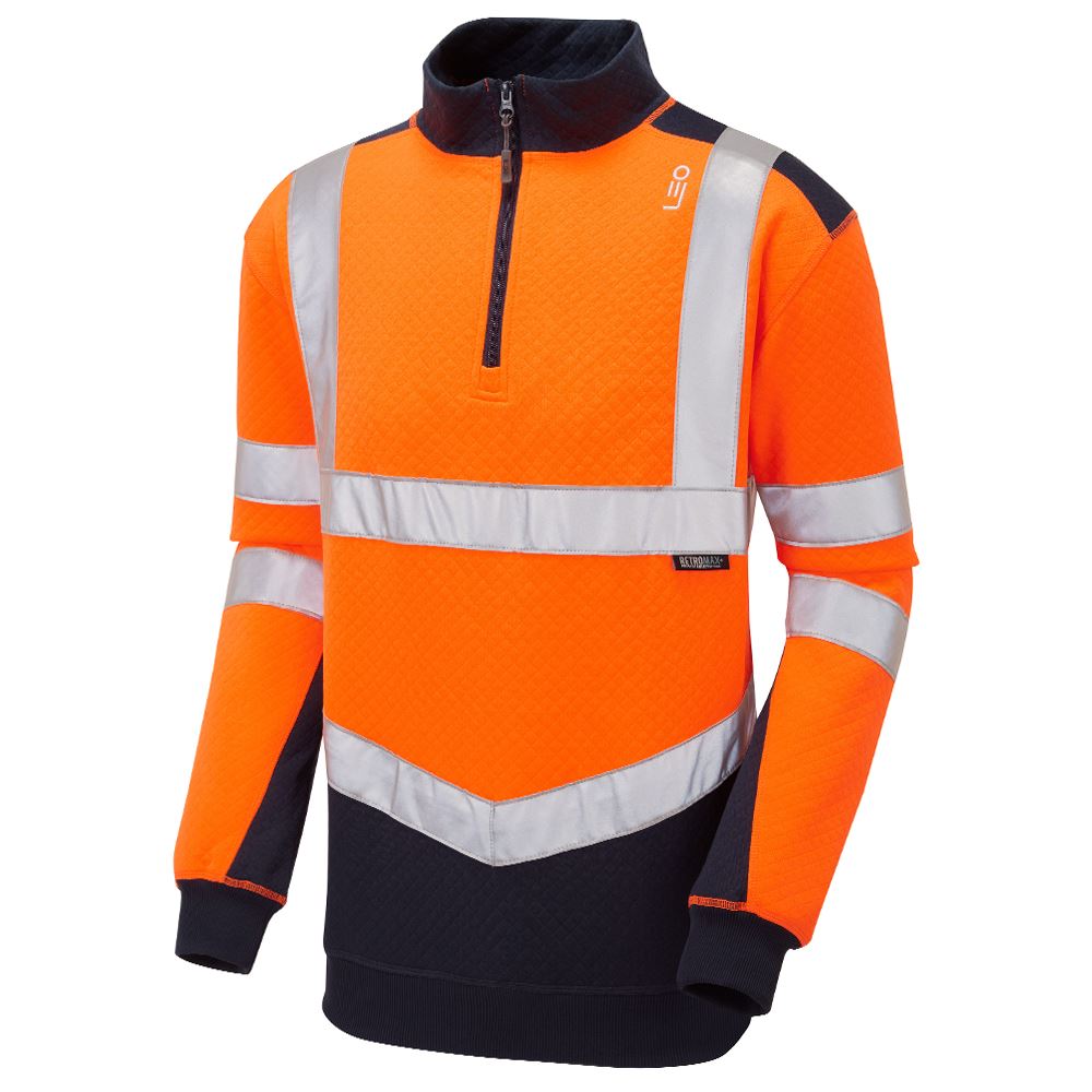 Leo Workwear Tapeley Leo Ecoviz Dual Colour 1/4 Zip Sweatshirt Class 2 Comfort Hi Vis