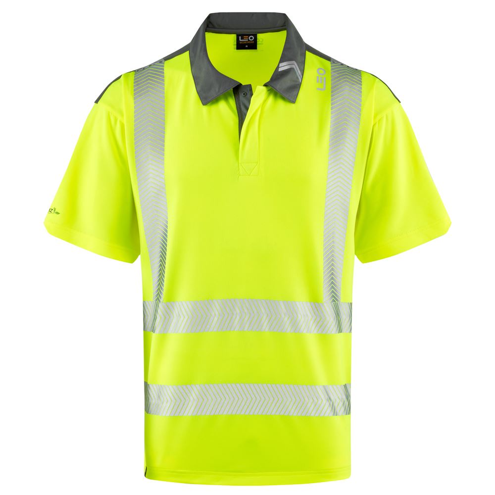 Leo Workwear Trimstone Leo Ecoviz Coolmax High Performance Polo Shirt Hi Vis Railway