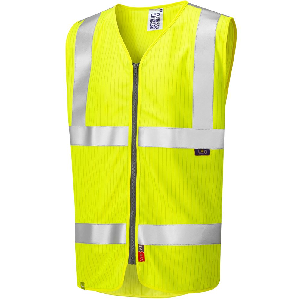 Leo Workwear Jacobstowe Leo Ecoviz Lfs/As Zip Waistcoat (En 14116 & En 1149) Hi Vis Flame Retardant