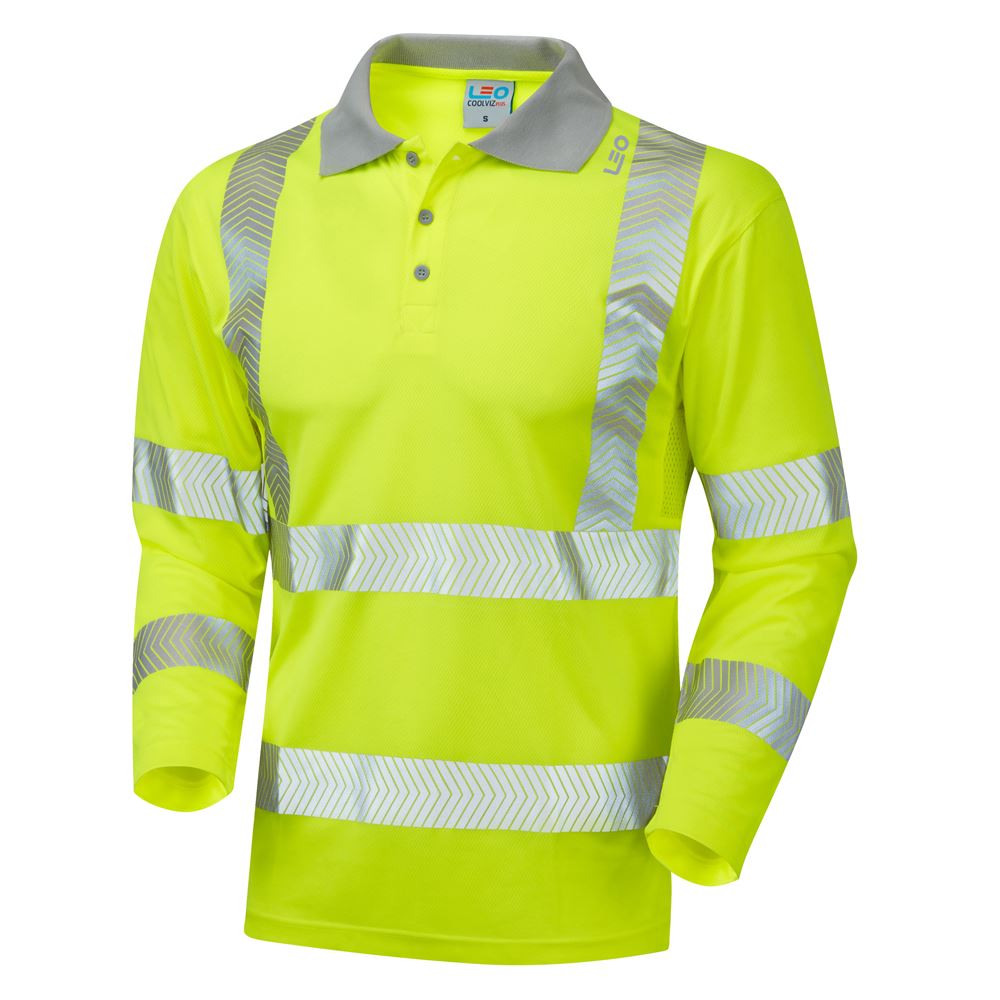 Leo Workwear Barricane Leo Ecoviz Performance+ Sleeved Polo Shirt Hi Vis