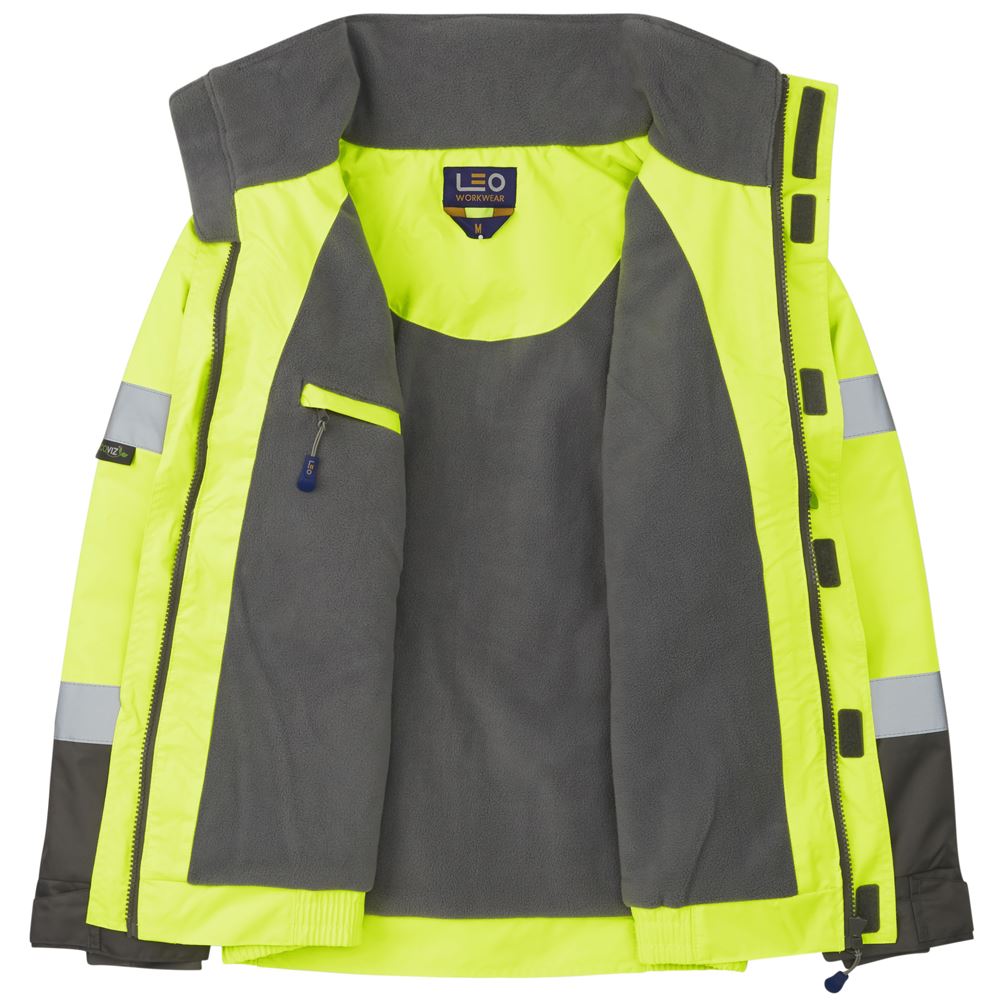 Leo Workwear Bickington Leo Ecoviz 4K Superior Fleece Lined Bomber Jacket Hi Vis