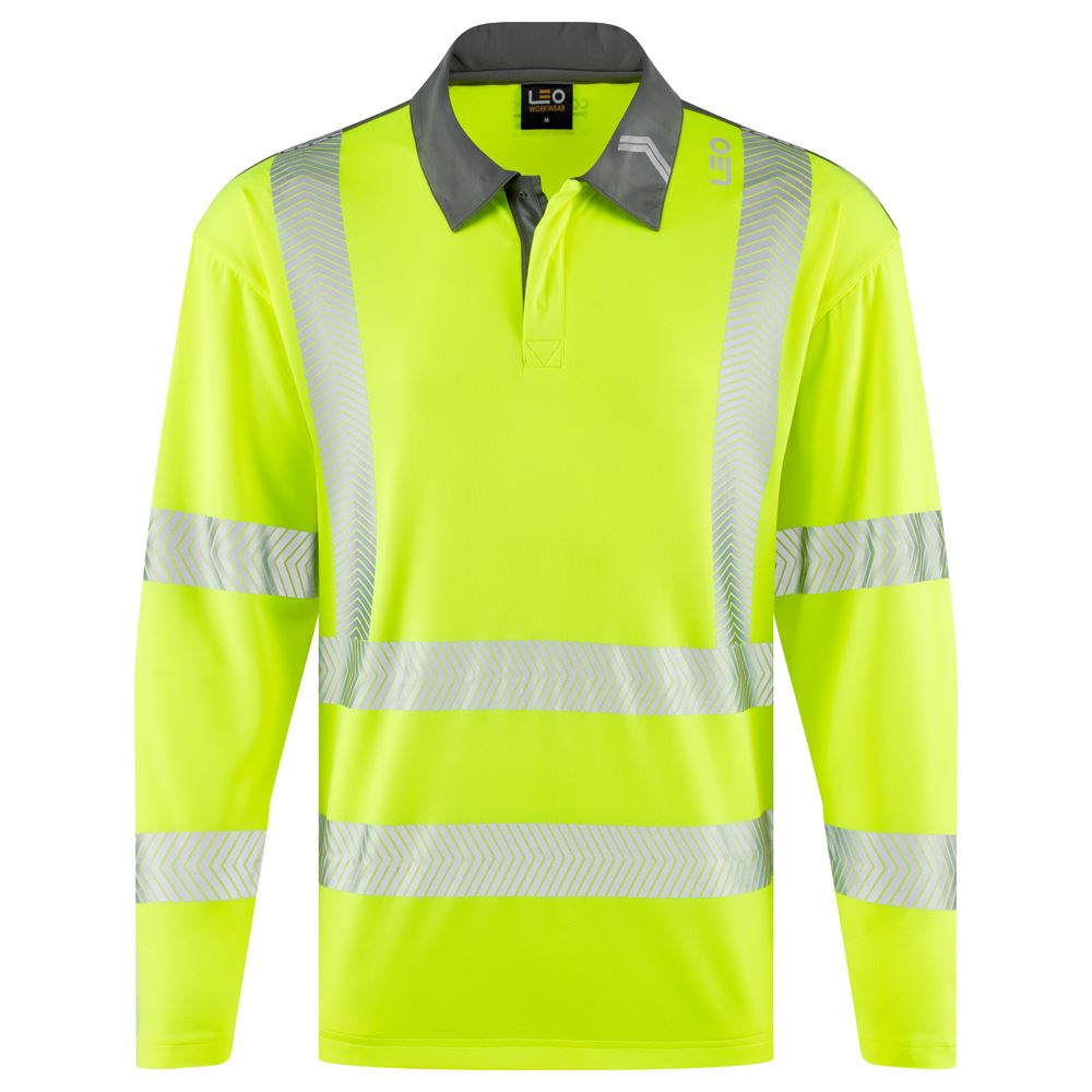 Leo Workwear Georgeham Leo Ecoviz Coolmax High Performance Sleeved Polo Shirt Hi Vis Work Top