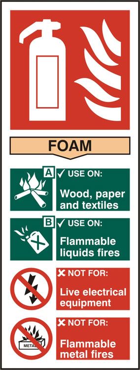 Beeswift Fire Extinguisher Foam Rigid PVC Sign - 82 x 202mm (5 Pack)