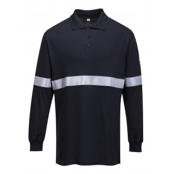 Flame Resistant AntiStatic Long Sleeve Polo Shirt with Reflective Tape Flame Resistant AntiStatic Long Sleeve Polo Shirt with Reflective Tape