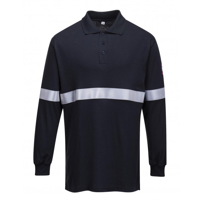 Flame Resistant AntiStatic Long Sleeve Polo Shirt with Reflective Tape