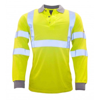 Flame Resistant Anti-Static Hi-Vis Long Sleeve Polo Shirt Flame Resistant Anti-Static Hi-Vis Long Sleeve Polo Shirt