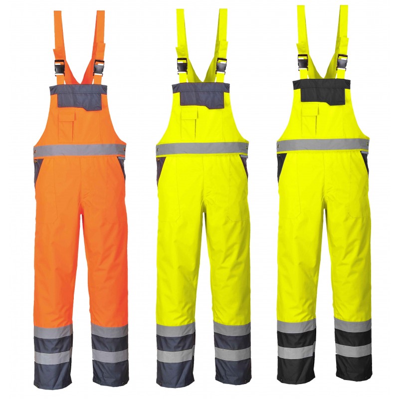 Portwest Homme Hi-Vis Contraste Safety Workwear Bib & Brace Dungarees-doublé 