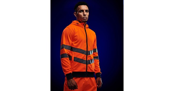 Men's Hi-Vis Pro Full Zip Hoodie - Orange Navy